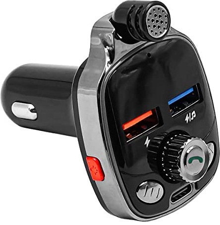 ANCLLO Manos Libres Bluetooth Car Kit Encendedor de Cigarrillos Cargador USB Coche Transmisor FM Bluetooth 5.0 Admite reproducción de música Llamadas Manos Libres