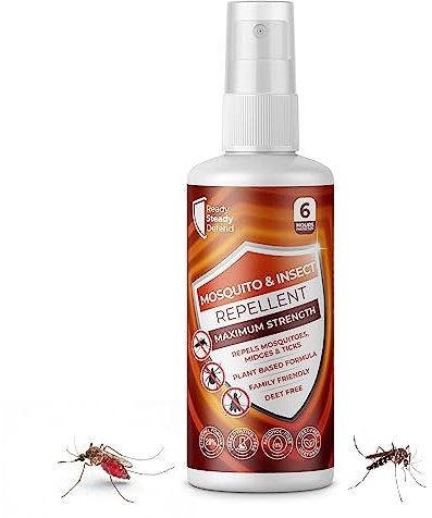 READY STEADY DEFEND Mosquito & Insect Repellent 100ml | 100% Natural Formula | Repels Mosquitoes, Midges & Ticks | Up to 6 Hours Protection | DEET Free