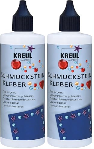 KREUL 49602 - Schmucksteinkleber, 125 ml Flasche, auf Wasserbasis hergestellt, trocknet transparent, mit feiner Düse für punktgenaues Aufkleben der Schmucksteine (Packung mit 2)