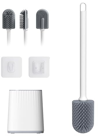 Ibergrif Silicone Toilet Brushes & Holders, Deep Cleaner, with Quick Drying Holder Set for Bathroom, White M34151-2