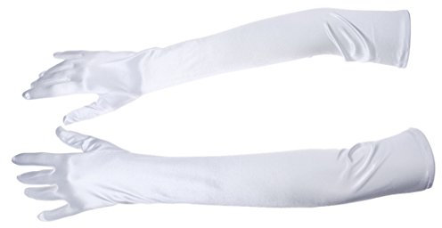ziyuan 21 Frauen Arm Lange Satin Ellenbogen Handschuhe für Abend Hochzeit Fasching Kostüm - Weiß, weiß, One size