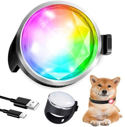Tubasion 7 Colours in 1 Leuchtanhänger Hund, USB-C Wiederaufladba Blinklicht Hundegeschirr, Licht für Hundehalsband Silikon, IP65 wasserdichte Led Hundehalsband für Nachtspaziergänge