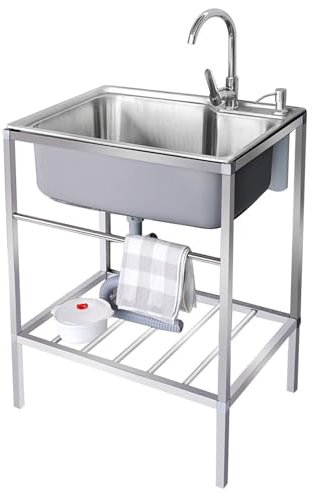 Lavandino Da Cucina Autoportante Lavandino Da Esterno, Lavello In Acciaio Inox 1 Vasca, Lavatoio Da Giardino Lavabo Di Utilità, Lavello Da Campeggio Per Lavare, Lavello Commerciale Con Rubinetto ( Col