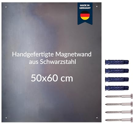 ZUSCHNITTPROFI.DE® Design Magnetwand aus Schwarzstahl (50 x 60 cm) - handgefertigte Magnettafel mit charakteristischem Farbeffekt – Pinnwand inkl. 4 Bohrungen & Befestigungsmaterial