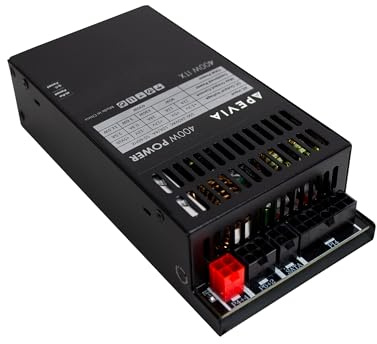 Apevia ITX-PFC400W Mini ITX/Flex ATX / 1U 400W Fuente de alimentación Totalmente Modular, PFC Activo de Rango Completo 90-264V, CA para Sistema POS AIO Desktop Gaming Server Factor de Forma pequeño