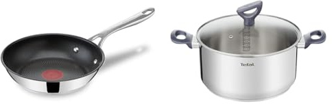 Tefal Jamie Oliver Sartén 20 cm, acero inoxidable, antiadherente reforzado con Titanio, thermo-signal & Cacerola Daily Cook 20 cm - Cacerola de acero inoxidable, base reforzada