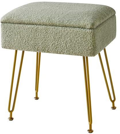 YMYNY Förvaringsottomaner, stolpall stoppad, fotpall, modern sminkbordspall, puff soffpall, metallben, för vardagsrum, sovrum 40 × 30 × 47 cm grön HBD031GR
