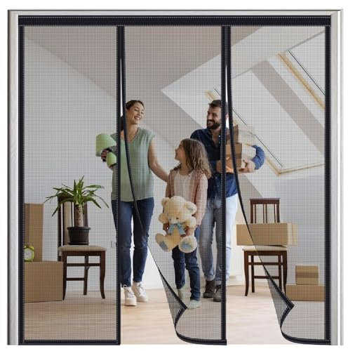 balkontür fliegengitter tür 300x225cm magnet fliegengittertüren balkontür, verbreiterter Türkopf, um ein Durchhängen zu verhindern insektenschutz Tür fenster ohne bohren Schwarz