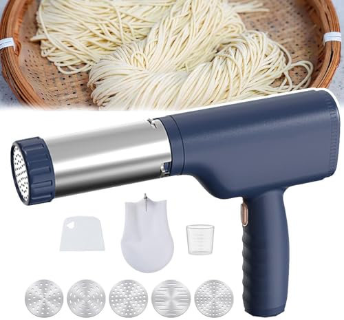 5-in-1 Cordless Pasta Noodle Maker,Pasta Maker Set,Pasta Cutter Noodle Maker Machine,Handheld Pasta Noodle Maker, Rechargeable Easy Use Electric Pasta Noodle Maker for Food,Blue