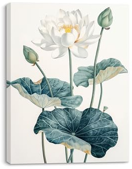 Piy Painting Bild auf Leinwand 30x40cm, Lotusblume Leinwandbilder Reproduktion von Ölgemälden, Blume Poster Kunstdrucke Wanddekoration für Yogaraum Korridor Küche, Eingebauter Holzrahmen