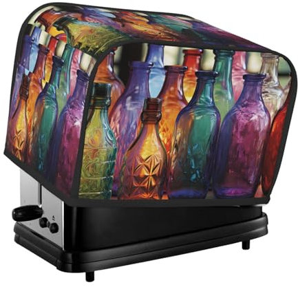 Bunte Glasflaschen-Abdeckung für Toaster, 2 Scheiben, für kleine Geräte mit Taschen, Toaster-Staubschutz mit Griff oben, waschbar, universelle Brotbackmaschinen-Abdeckung für Küche