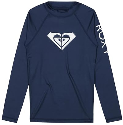 Roxy Girls' Long Sleeve Whole Hearted Rashguard Shirt with UPF 50+ Sun Protection, Moon Indigo, S7