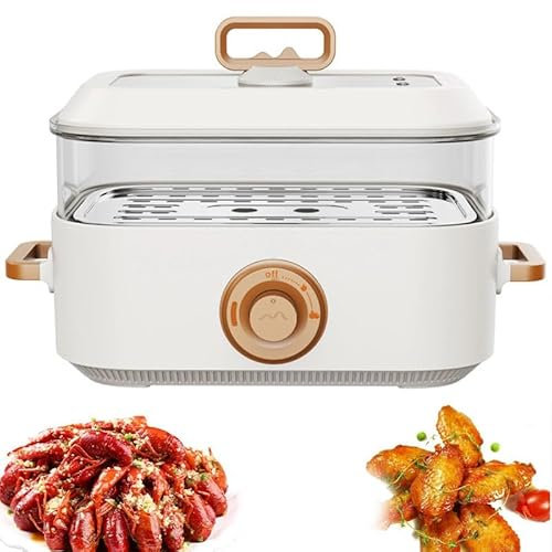 Vaporiera Elettrica, Vaporiera Multifunzione a 2 Livelli, Pentola Elettrica con Controllo della Temperatura a 2 Livelli da 1350 W con Vaporiere in Acciaio Inossidabile, Cestelli Impilabili per Verdure