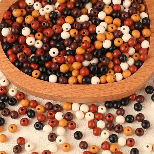 HERZONE 1000pcs runde Holzperlen in bunt Natürliche Holz Perlen zum Auffädeln für DIY Schmuck Herstellung (bunt-8mm)