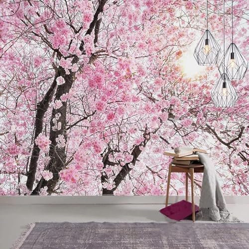 Tzxztt Rosa Kirschblütenbaum Sonnenschein Moderne 3D Tapete Geprägte Seide Neutrale Töne Material Ideal Für Wohnzimmer Schlafzimmer-430cm×300cm