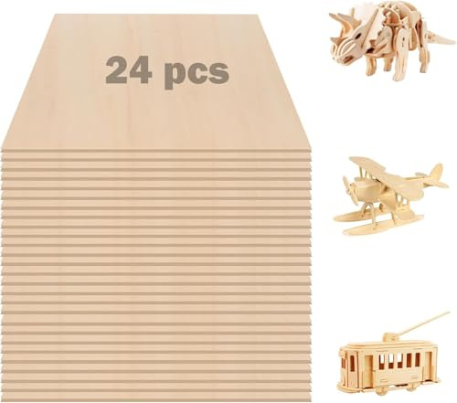 24 hojas de madera contrachapada, 300 x 300 x 3 mm, tablero de hojas de tilo sin terminar para modelo de artesanía, manualidades, pintura, grabado, estarcido, decoración del hogar