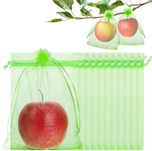 50pcs Traubenschutzbeutel 15x20cm Organzasäckchen Weintrauben Schutzbeutel | Netzbeutel mit Zugband Obstschutzbeutel grün Fruchtschutzbeutel zum Schutz des Garten Pflanzen vor Wespen Insekten & Vögel