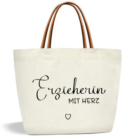 Toozen Abschiedsgeschenk Erzieherin Canvas Tragetasche, Danke Geschenk für Erzieherin, Einkaufstaschen mit Herz, Kindergarten Abschied Geschenk für Lehrerin Erzieher Dankeschön Geschenk von Schülern