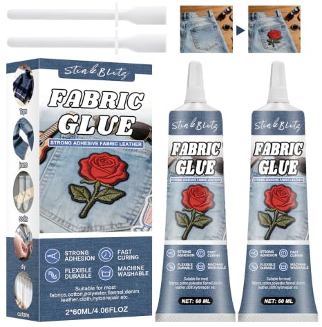 Colla Per Tessuti, Colla Materiale Per Tessuti, Adesivo Per Tessuti Per Cucito Per Tutti I Tessuti, Cotone, Flanella, Denim, Poliestere, Riparazione Di Bambole (50Ml*2) Fabric Glue