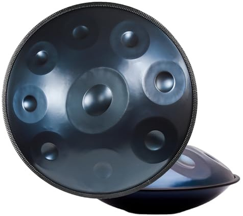 22 Zoll blaue Handpan-Stahltrommeln, 440 Hz, professionelle Konzert-Handpan-Trommel (d-Moll) mit Tragetasche, Schlägeln, Halterung, Handpan-Schlaginstrument für Erwachsene (Farbe: Blau, 432 Hz, Größ