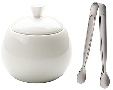 Sucrier en céramique avec couvercle et pince – Porte-sucre en porcelaine pour la maison et la cuisine