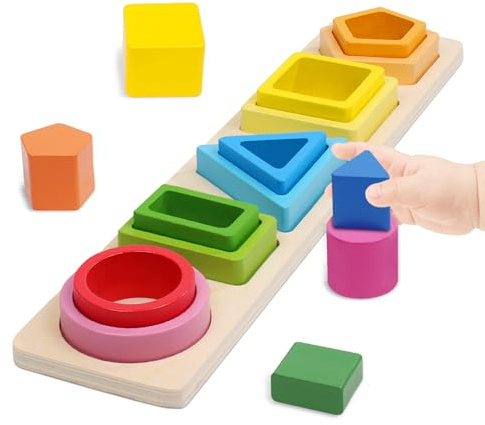 wotoyd Montessori leksak från 1 år, motorikleksak i trä med former och färger, stapelleksaker och sorteringsleksaker, present till pojkar flickor från 1 2 3 år