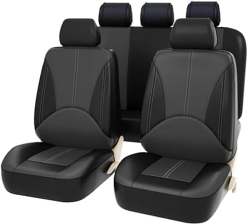 SZFCL Auto Leder Sitzbezüge für VW T4 T5 T6 Multivan/MK6 2000-2023 2024 2025, 9pcs Allwetter Wasserdicht Atmungsaktiv Rutschfester Sitzschoner Set Schonbezüge,Black-Grey