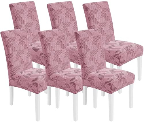 CYCMACO Stretch Stuhlhussen 6er Set, Stuhlbezug Elastisch Universal, Hussen Für Stühle Hochlehner, Moderne, Abnehmbarer, Kratzfest, Waschbarer, Für Esszimmer, Küche, Restaurant, Rosa