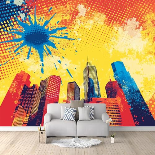 Fotomurales 3D Ciudad Del Cómic 400x280 cm Papel Pintado Fotográfico, Decoración De la Pared Murales para Salón, Dormitorio, Habitación para Niños, Pared de TV