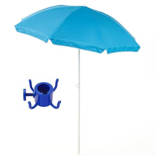 SACAR Ombrellone POLY + Gancio Appendi Oggetti – Richiudibile in 3 Sezioni con Custodia – Regolabile e Leggero per Mare e Viaggio (1 OMBRELLONE + 1 GANGIO BLU)