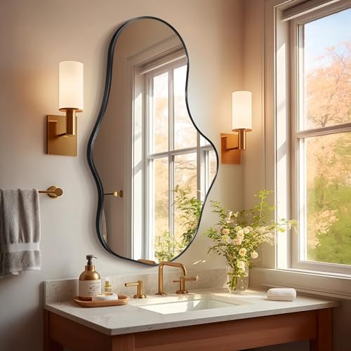 Fahomiss Unregelmäßiger Wavy Wandspiegel, Abstrakter Spiegel mit Aluminiumlegierung Rahmen in Luftfahrtqualität für Badezimmer, Schlafzimmer & Flur