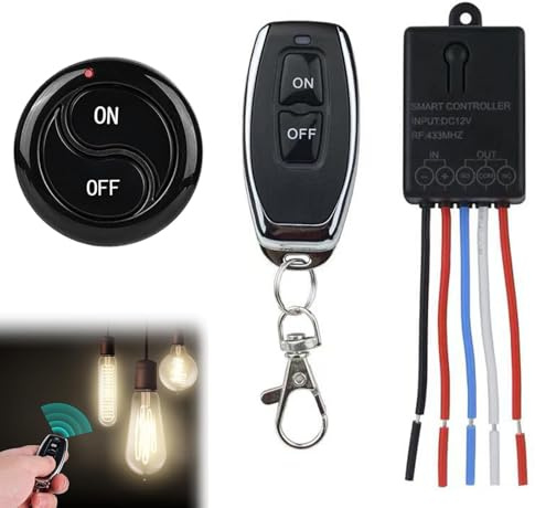 Interruttore a distanza senza fili 12 V con 2 telecomandi, interruttore wireless 12 V 433 MHz con telecomando per plafoniere, lampade