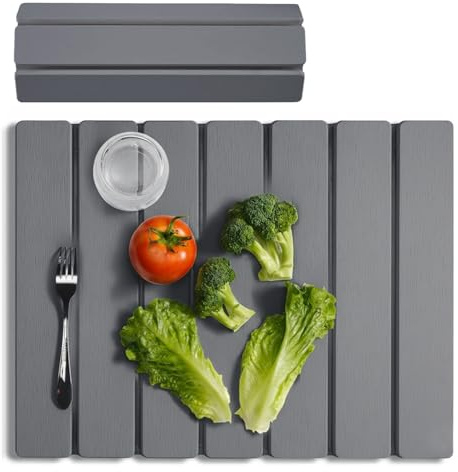Meowoo Stone Drying Mat for Kitchen Counter, 30x40cm Foldable Diatomaceous Earth Mat for Bath & Kitchen, Super Absorbent, Quick-Dry, Non-Slip, Fits Any Countertop - Dark Grey