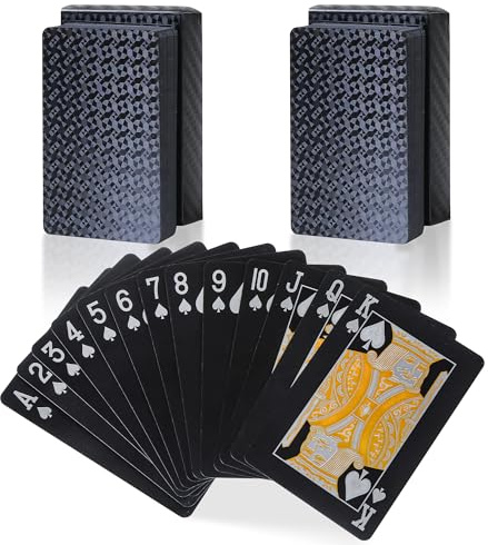 SirShop Diamond Waterproof Playing Cards, Black, 2 Pack | Plastic, 52 Standard Deck, Pool & Party Table Games