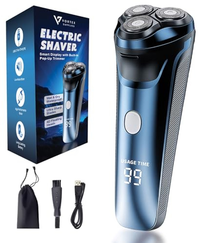 Smart 2-in-1 Electric Rotary Shaver for Men with 4D Floating Heads & Pop-Up Trimmer - USB Rechargeable, Wet & Dry Waterproof Razor with LCD Display (90 Min Runtime)