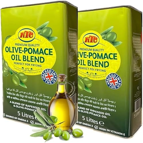 Premium Olive-Pomace Oil Blend 5L Family Pack – High Heat Frying, Baking & Roasting Oil – Naturally Contains Omega-3 & Vitamin E – Neutral Taste Bulk Cooking Oil – 1, 2 & 5 Packs (2x5L, KTC)