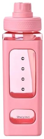 Generchin Bouteille d'eau Kawaii avec Paille 3D Ours Mignon Autocollant Gratuit en Plastique Carré Gobelet Portable Verres 700 ML Rose