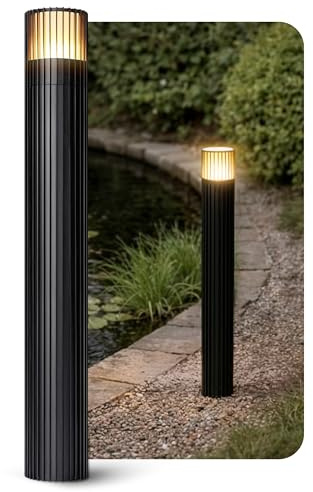 SSC-LUXon GAVALO Pollerleuchte schwarz 50cm IP44 geriffelt G9 warmweiß LED | Standleuchte 50cm für den Garten - geriffeltes Design, warmweißes Licht, für Wege & Beete, IP44, inkl. G9 LED