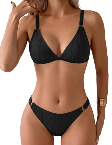 Nadeer Zweiteiler Sexy Durchbrochene Muster Hoch Geschnitten Brazilian Triangel Bikini Damen Set Kleine Oberweite V-Ausschnitt Badeanzug