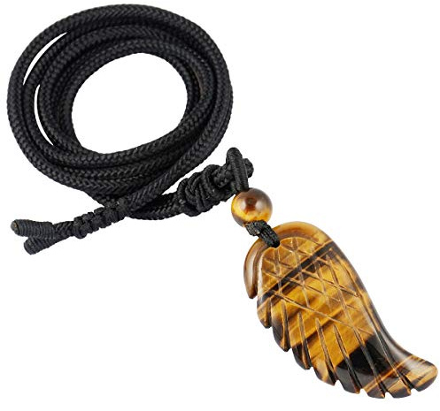 KYEYGWO Engelsflügel Anhänger Kristall Kette | Reiki Heilung Edelstein Verstellbare Nylonseil Halskette Amulett Glücksstein Meditation Spiritueller Geschenk Damen Herren