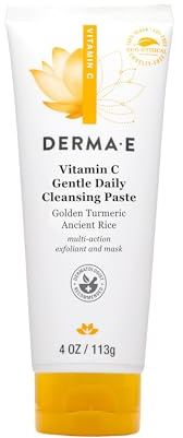 Derma E Vitamin C Gentle Daily Cleansing Paste, 4.0 Oz, Vitamin C Face Mask or Facial Wash with Turmeric, Brightening and Clarifying Facial Mask and Scrub