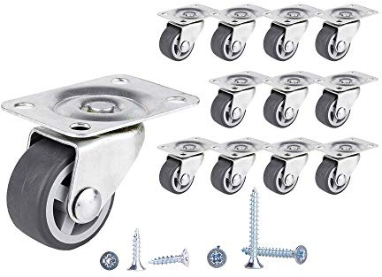 Juego de 12 ruedas giratorias de 30 mm, ruedas pequeñas, ruedas de goma, ruedas resistentes, ruedas de muebles, con placas de montaje y tornillos incluidos (12, 30)