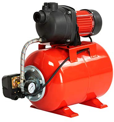 Grafner Hauswasserwerk 1200 Watt (max. 5 bar, 25 Liter Kessel, Fördermenge 3800 Liter/Stunde, Start/Stop Automatik, Druckschalter, Manometer, Trockenlaufschutz) Hauswasserautomat Gartenpumpe