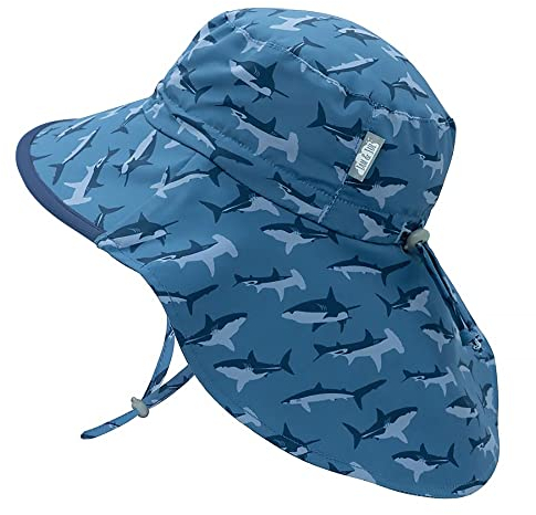 Jan & Jul Atmungsaktiver Aqua Dry Kleinkinder Bade Sonnenhut mit UV-Schutz (L: 2-5 Jahre, Hai mit Navy Trimmen)