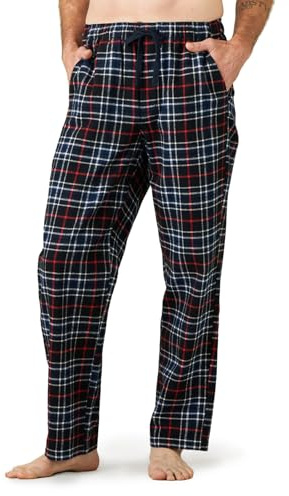 LAPASA Pantaloni Pigiama Micropile e 100% Flanella di Cotone Uomo M39/M128 - Abbigliamento da Notte Pantaloni Tuta Lunghi Casa Relax Elasticizzati Scozzesi Quadri XL Blu