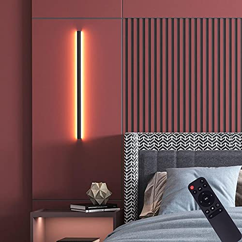 LED Dimmbar Lange Wandleuchte mit Fernbedienung, Modern Aluminium Up Down Innen Wandlampe Schwarz 3 Farbtemperatur Einstellbar Acryl Lampenschirm für Wohnzimmer Schlafzimmer Flur Treppen,100cm 24w