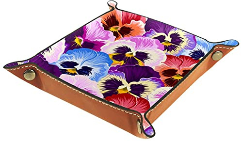 Folding Rolling Dice Games Tray Leather Square Jewelry Trays & Watch, Key, Coin, Candy Storage Box Varicolored Pansies Flower