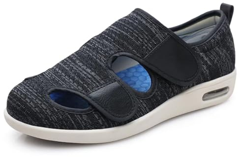 Hovoto Diabetiker Schuhe, Verbandsschuhem, Klettverschluss Sandalen, Gesundheitsschuhe, Extra Weit Herren Therapieschuhe, Diabetische Hausschuhe Für Geschwollene Beine Und Füße(Schwarzgrau,40,5)