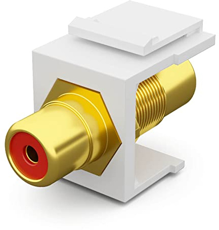 HB-DIGITAL Keystone Modul Mit RCA Verbinder (Markierung Rot) | Multimedia-Keystone für Patchpanel Netzwerkdose Halterung Adapter Kupplung Plug-&-Play Weiß