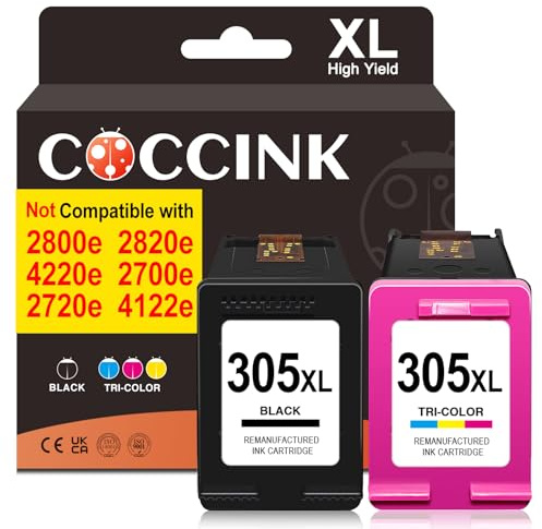 COCCINK 305XL für HP 305 Druckerpatronen Envy 6032e 6000 6432e 6400 6020e 6030e 6022e 6420e 6430e 6000e 6400e 6452e 6455e 6450e 6020 6032 6022 6432 6422 Tintenpatronen für HP 305 XL Schwarz und Farbe